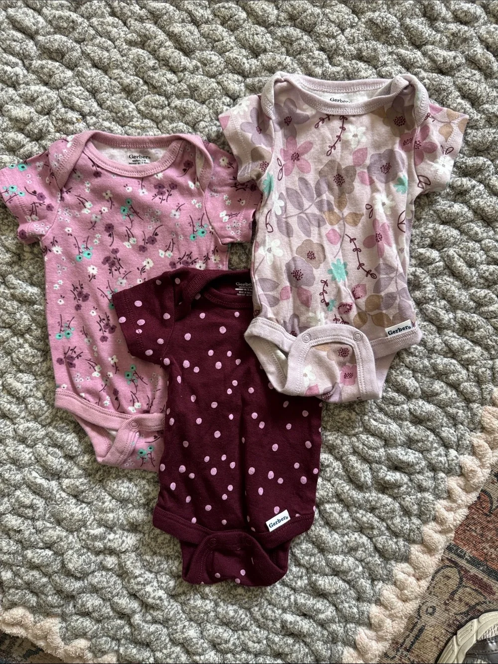 Gerber Baby Girls Floral & Polka Dot One-Piece Bodysuits - Pink & Burgundy